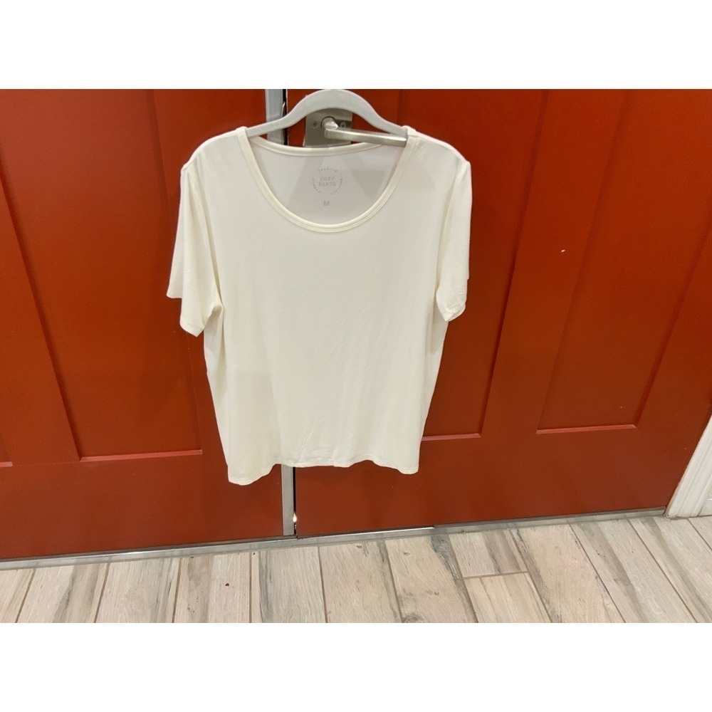 Cozy Earth Bamboo Scoop Neck Tee Ivory Short Sleeve T-Shirt Womens Size Medium